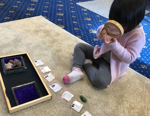 Montessori examining crystals